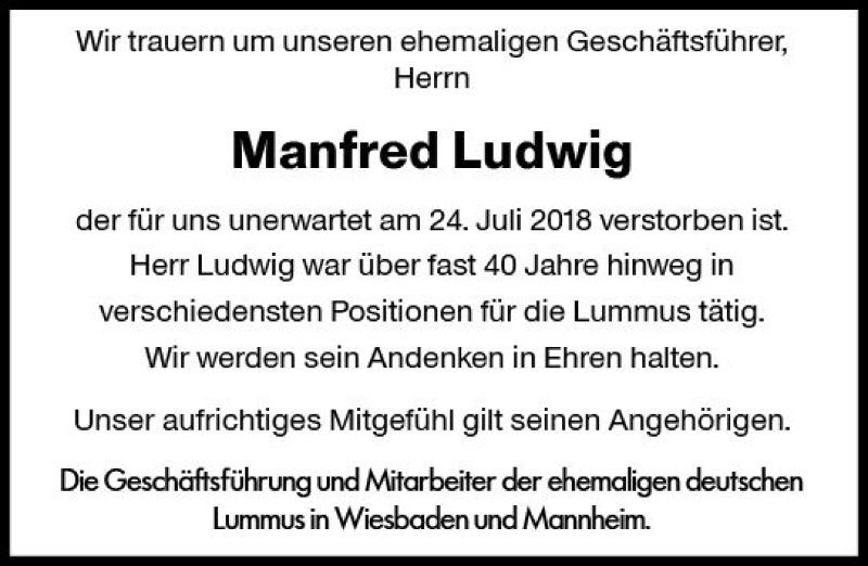  Traueranzeige für Manfred Ludwig vom 01.08.2018 aus vrm-trauer
