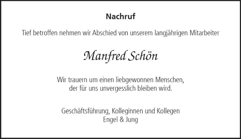  Traueranzeige für Manfred Schön vom 23.08.2018 aus  Gießener Anzeiger