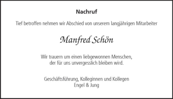 Traueranzeige von Manfred Schön von  Gießener Anzeiger