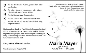 Traueranzeige von Maria Mayer von vrm-trauer