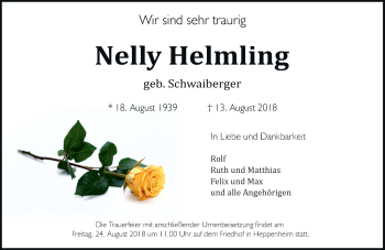 Traueranzeige von Nelly Helmling von vrm-trauer