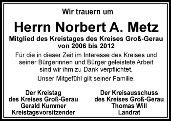 Traueranzeige von Norbert Metz von vrm-trauer