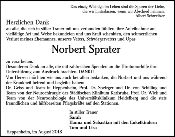 Traueranzeige von Norbert Sprater von vrm-trauer