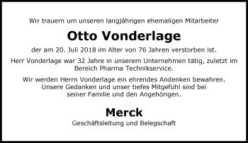 Traueranzeige von Otto Vonderlage von vrm-trauer