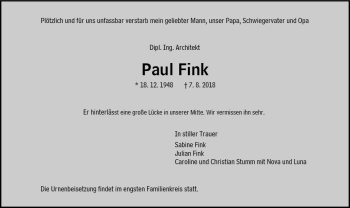 Traueranzeige von Paul Fink von vrm-trauer