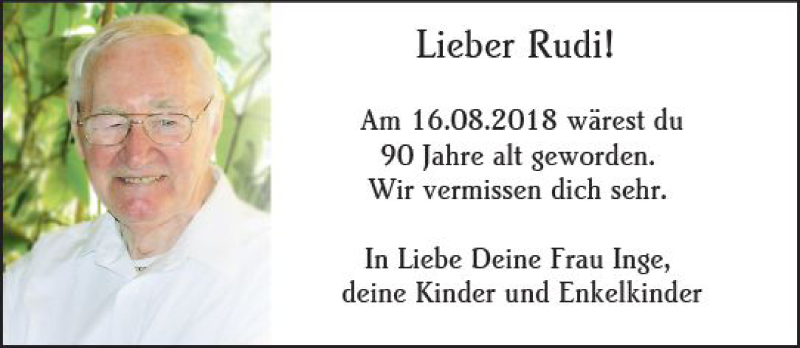  Traueranzeige für Rudi  vom 16.08.2018 aus vrm-trauer