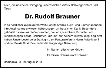 Traueranzeige von Rudolf Brauner von vrm-trauer