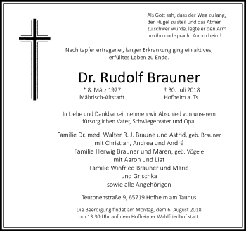 Traueranzeige von Rudolf Brauner von vrm-trauer