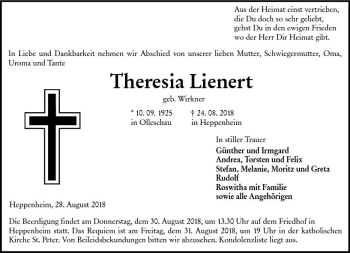Traueranzeige von Theresia Lienert von vrm-trauer