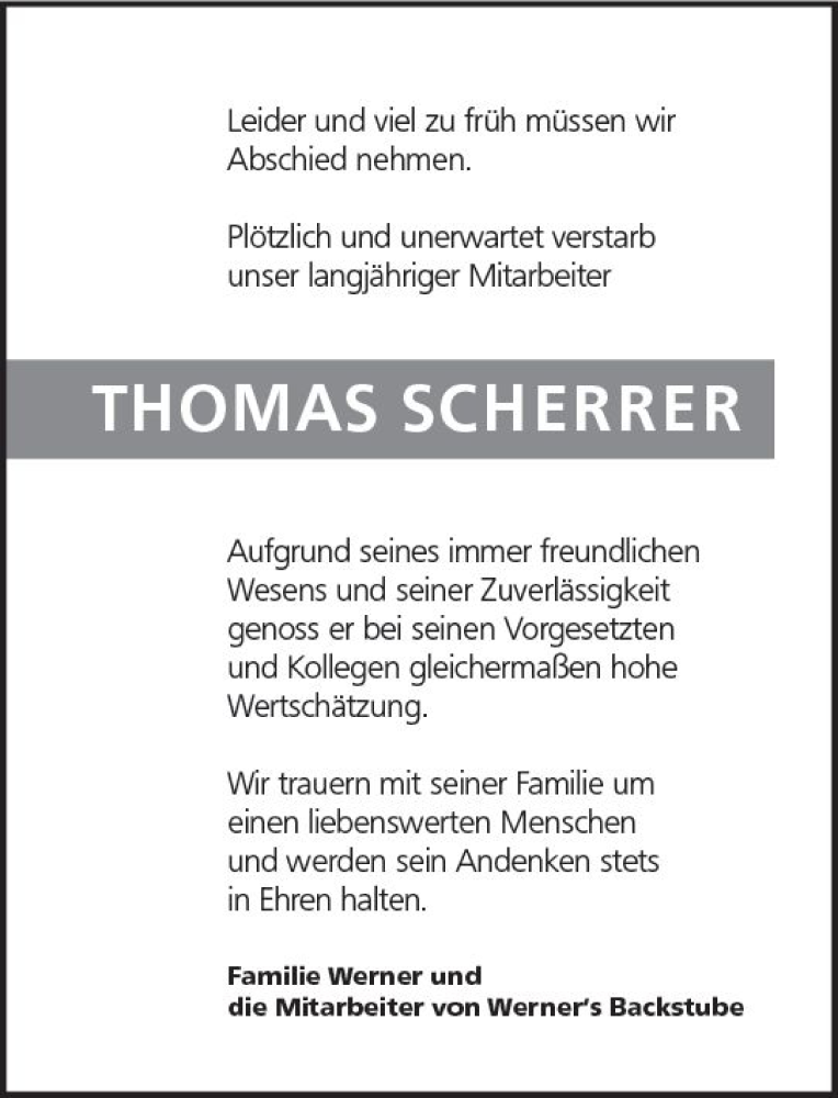  Traueranzeige für Thomas Scherrer vom 01.09.2018 aus vrm-trauer