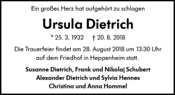 Traueranzeige von Ursula Dietrich von vrm-trauer