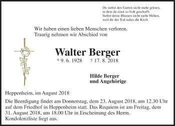 Traueranzeige von Walter Berger von vrm-trauer