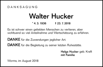 Traueranzeige von Walter Hucker von vrm-trauer