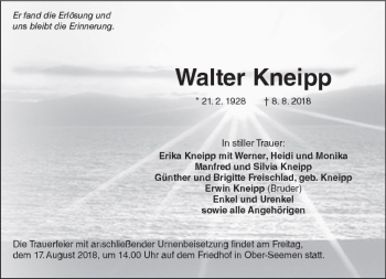 Traueranzeige von Walter Kneipp von  Kreisanzeiger