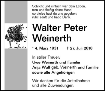 Traueranzeige von Walter Peter Weinerth von vrm-trauer