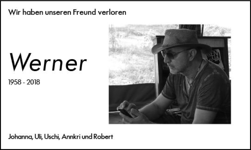  Traueranzeige für Werner  vom 18.08.2018 aus vrm-trauer
