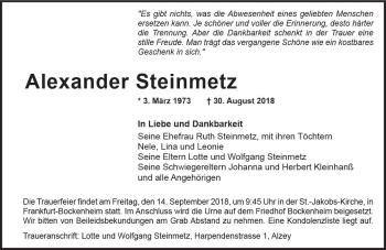 Traueranzeige von Alexander Steinmetz von vrm-trauer