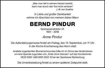 Traueranzeige von Bernd Pindur von vrm-trauer
