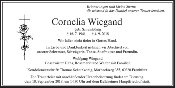 Traueranzeige von Cornelia Wiegand von  Camberger Anzeiger