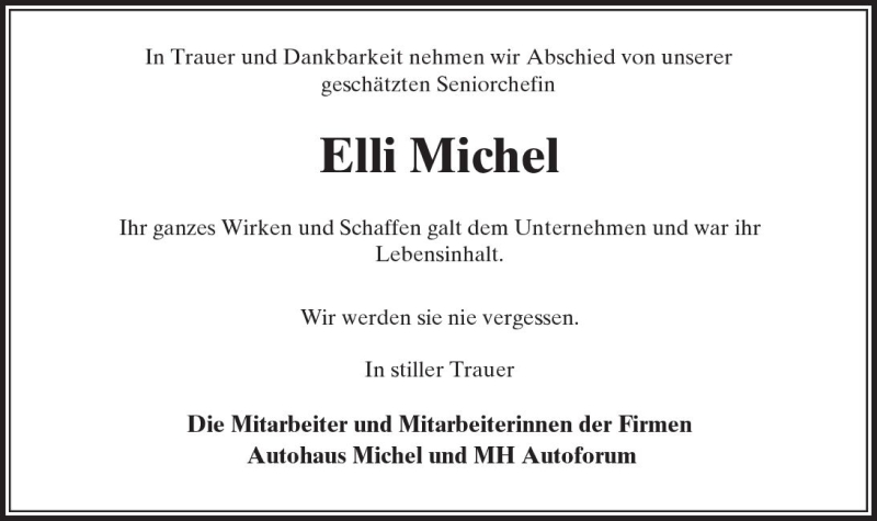  Traueranzeige für Elli Michel vom 22.09.2018 aus  Gießener Anzeiger
