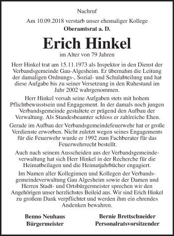 Traueranzeige von Erich Hinkel von vrm-trauer