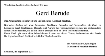 Traueranzeige von Gerd Berude von vrm-trauer