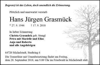 Traueranzeige von Hans Jürgen Grasmück von vrm-trauer