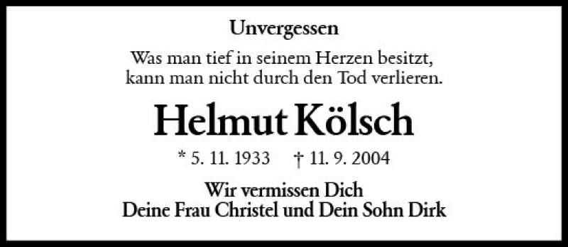  Traueranzeige für Helmut Kölsch vom 11.09.2018 aus vrm-trauer