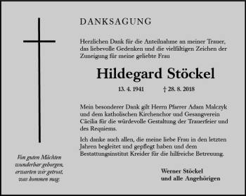 Traueranzeige von Hildegard Stöckel von vrm-trauer