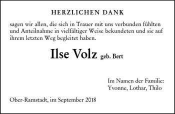 Traueranzeige von Ilse Volz von vrm-trauer