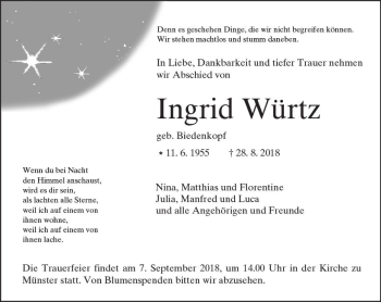 Traueranzeige von Ingrid Würtz von  Gießener Anzeiger