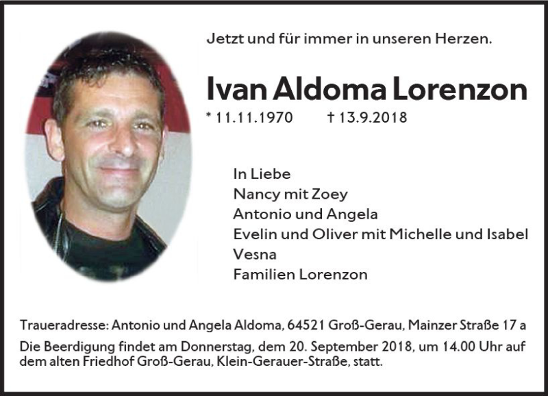  Traueranzeige für Ivan Aldoma Lorenzon vom 18.09.2018 aus vrm-trauer