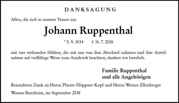 Traueranzeige von Johann Ruppenthal von vrm-trauer