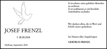 Traueranzeige von Josef Frenzel von vrm-trauer