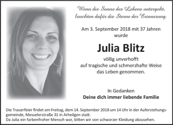 Traueranzeige von Julia Blitz von vrm-trauer