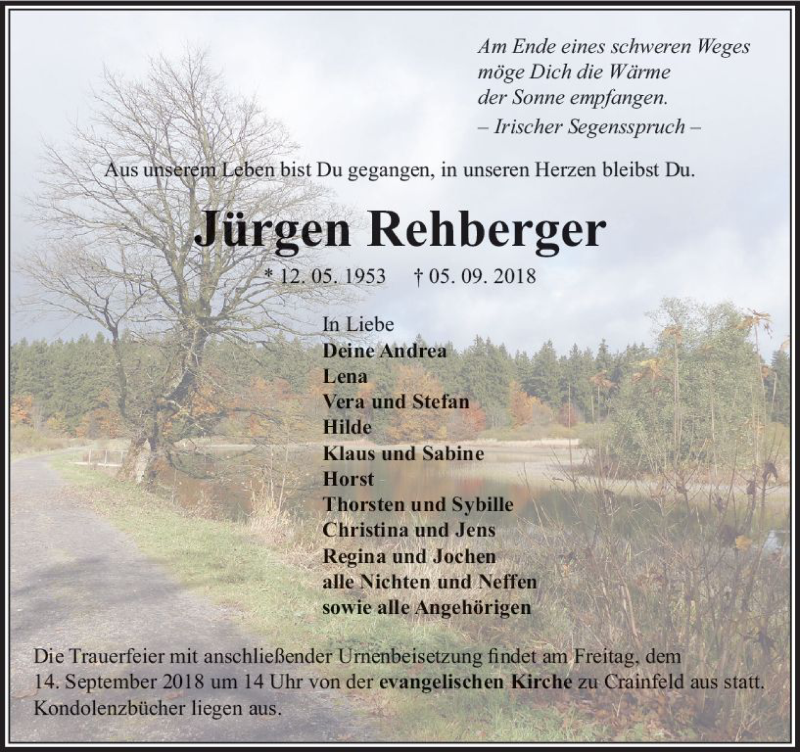  Traueranzeige für Jürgen Rehberger vom 12.09.2018 aus VRM Trauer