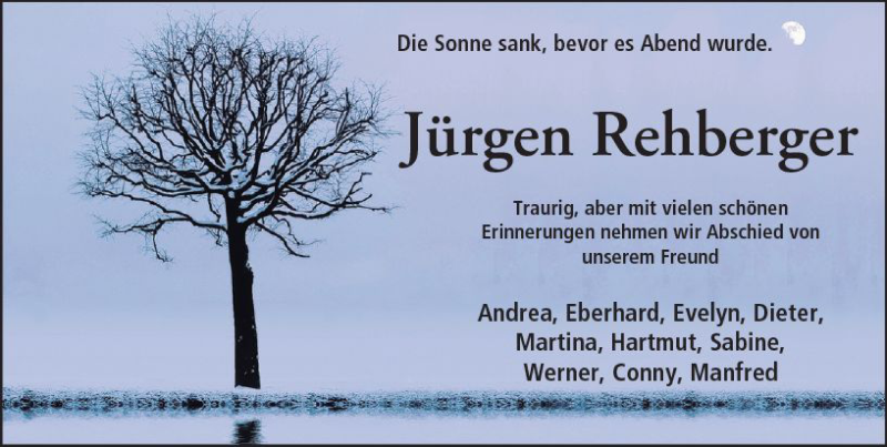  Traueranzeige für Jürgen Rehberger vom 12.09.2018 aus VRM Trauer