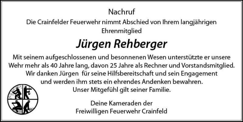  Traueranzeige für Jürgen Rehberger vom 14.09.2018 aus VRM Trauer