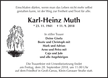 Traueranzeige von Karl-Heinz Muth von vrm-trauer
