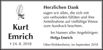Traueranzeige von Kurt Emrich von  Kreisanzeiger