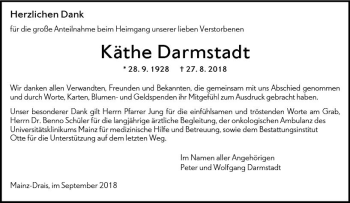 Traueranzeige von Käthe Darmstadt von vrm-trauer