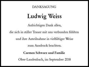 Traueranzeige von Ludwig Weiss von vrm-trauer