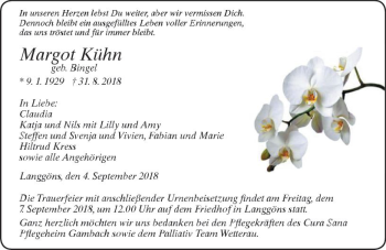 Traueranzeige von Margot Kühn von  Gießener Anzeiger