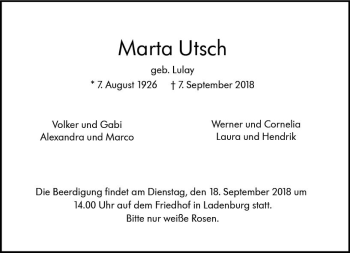 Traueranzeige von Marta Utsch von vrm-trauer