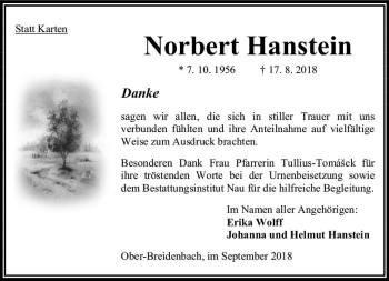 Traueranzeige von Norbert Hanstein von VRM Trauer