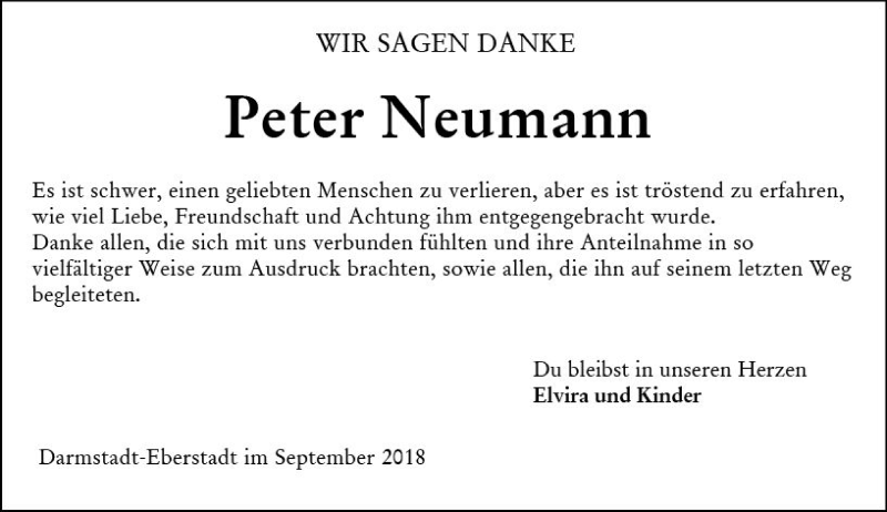  Traueranzeige für Peter Neumann vom 22.09.2018 aus vrm-trauer