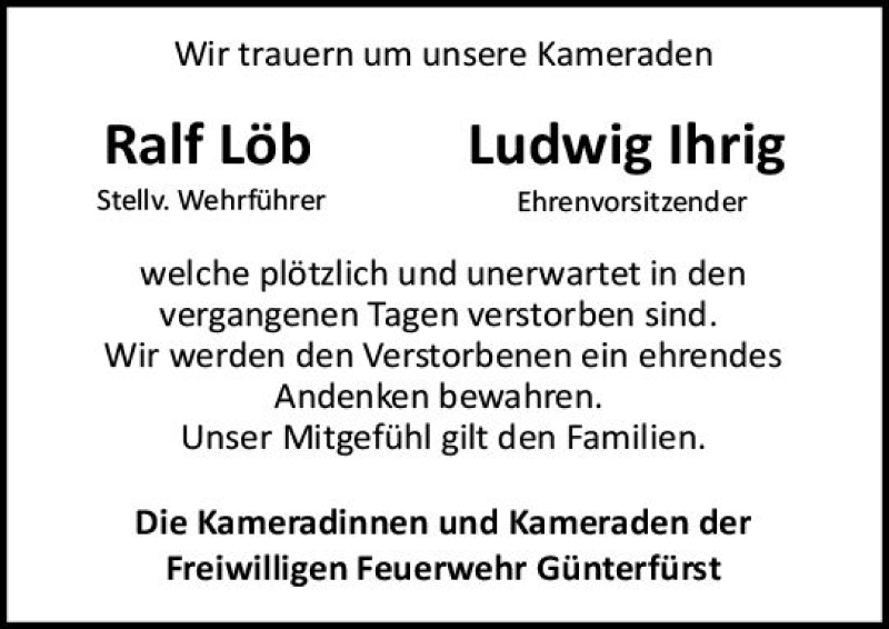  Traueranzeige für Ralf Löb vom 29.09.2018 aus vrm-trauer