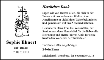 Traueranzeige von Sophie Ehnert von vrm-trauer
