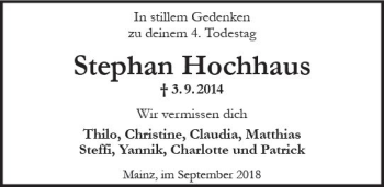 Traueranzeige von Stephan Hochhaus von vrm-trauer