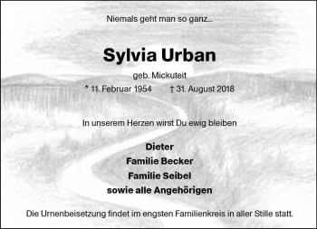 Traueranzeige von Sylvia Urban von vrm-trauer